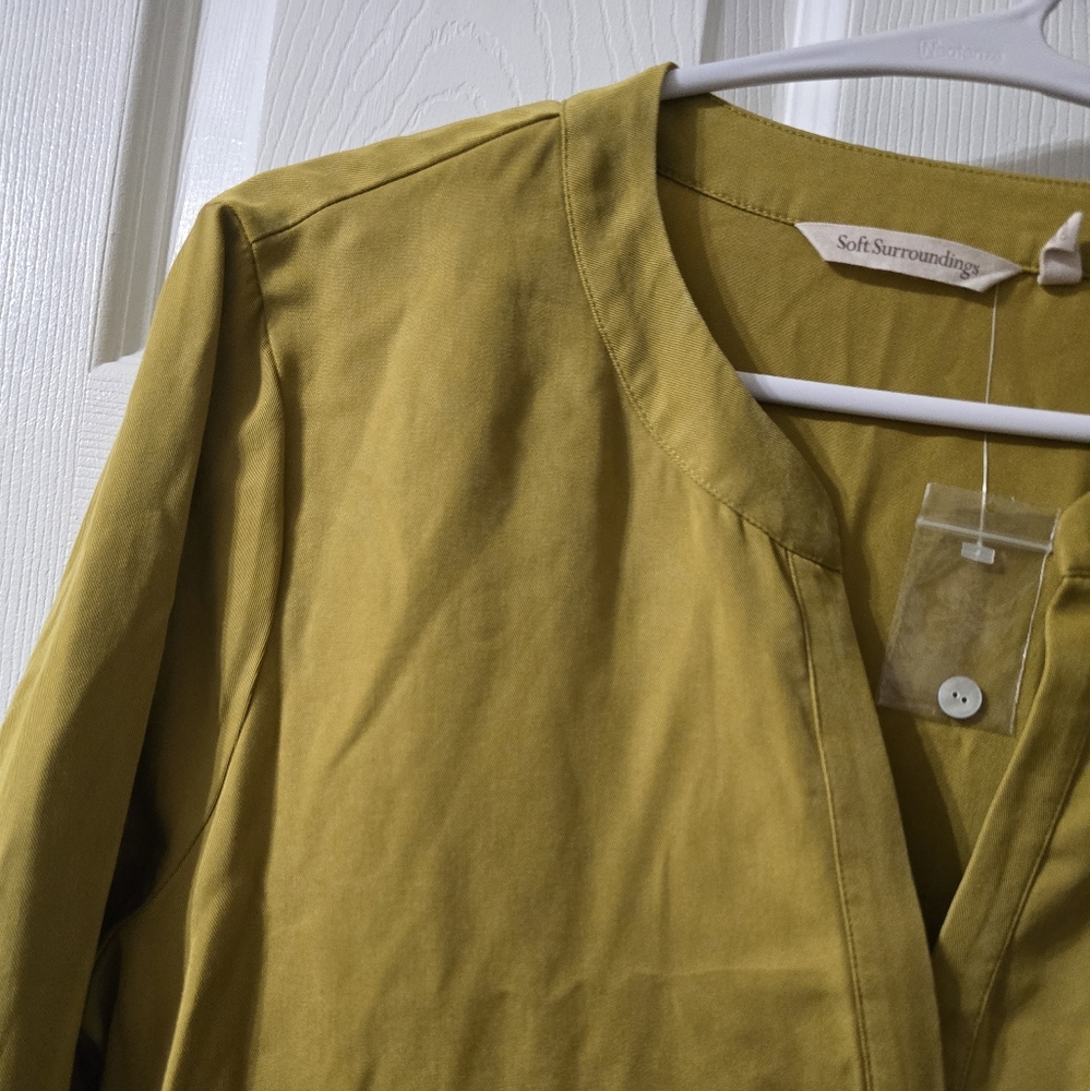 Soft Surroundings 100% Tencel Tunic in Mustard Yellow, Roll Tab Sleeves, NWOT. - Picture 4 of 14